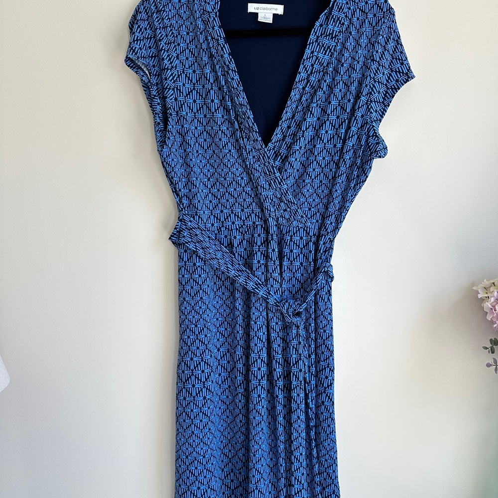 Liz Claiborne Blue/Navy Patterned Midi Dress